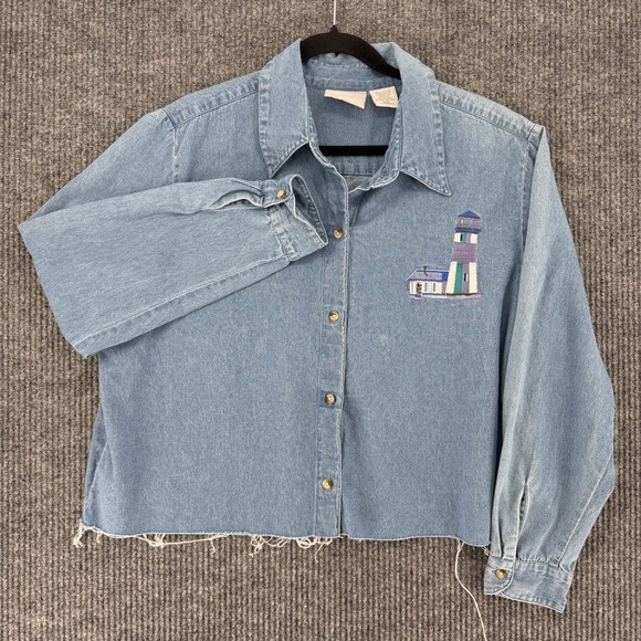 Blair Tops - Vintage Blair womens XL lighthouse embroidered denim shirt long sleeve button